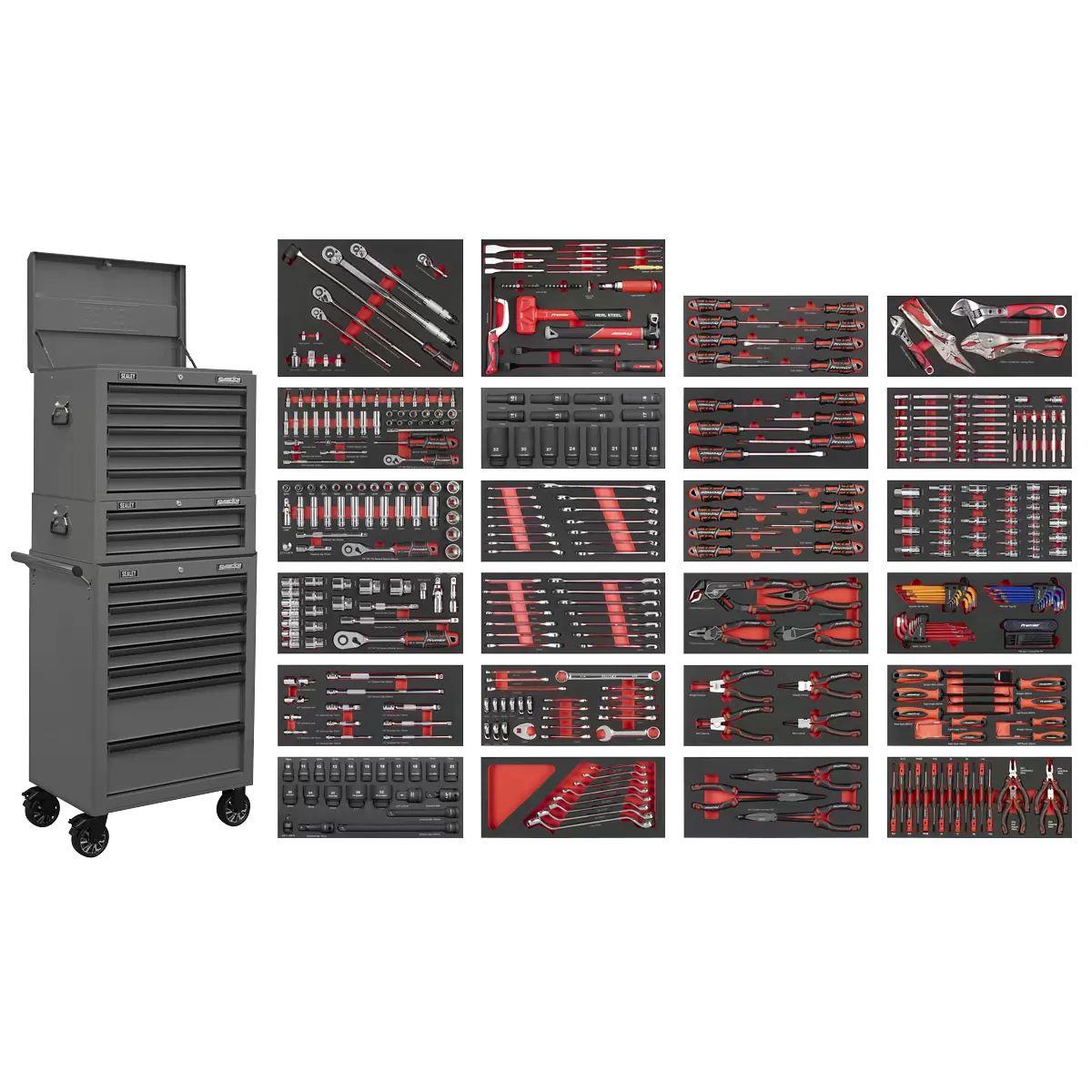 Sealey SPTCOMBO3G Superline PRO Tool Chest Combination 14 Drawer with 447pc Tool Kit Grey