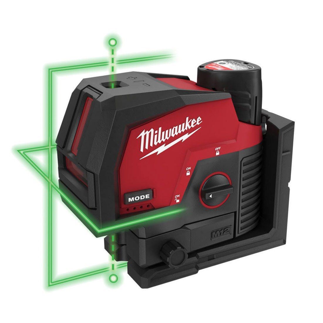 Milwaukee M12CLLP-0 12V Green Cross Line 2 Plane Laser 360° Case with 1 x 2.5Ah Battery Charger & Laser Tripod