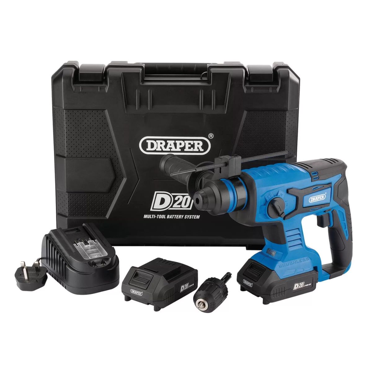 Draper D20SDSD1.7JSET 20V Brushless SDS + Rotary Hammer Drill 2 x 2.0Ah Batteries With Charger 00592