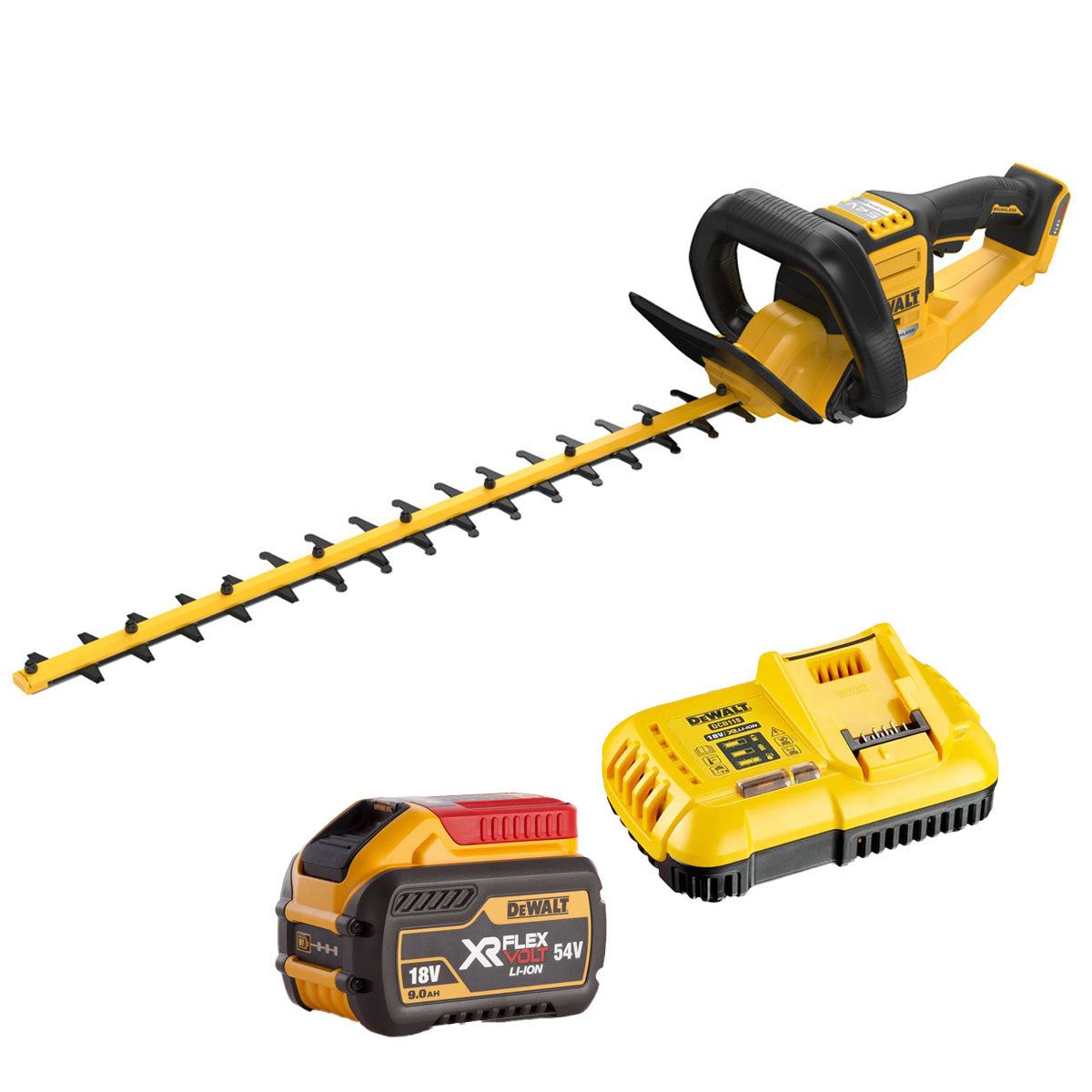 Dewalt DCMHT573N-XJ 54V XR FlexVolt Brushless Hedge Trimmer with 1 x 9.0Ah Battery & Charger
