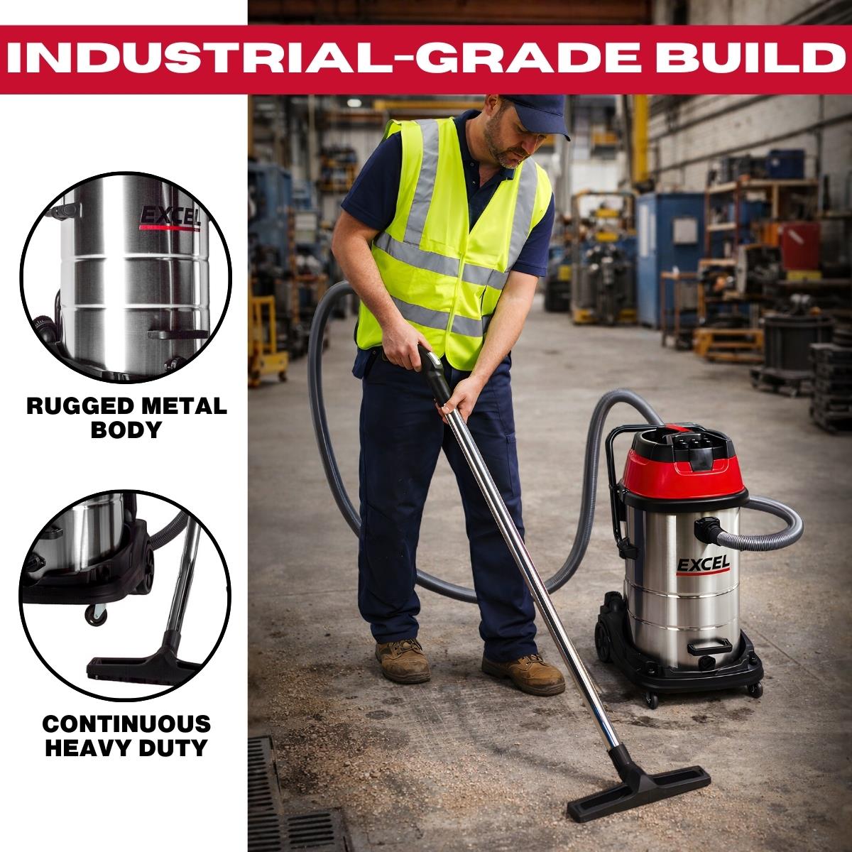 Excel 100L Wet & Dry Vacuum Cleaner 3000W/230V