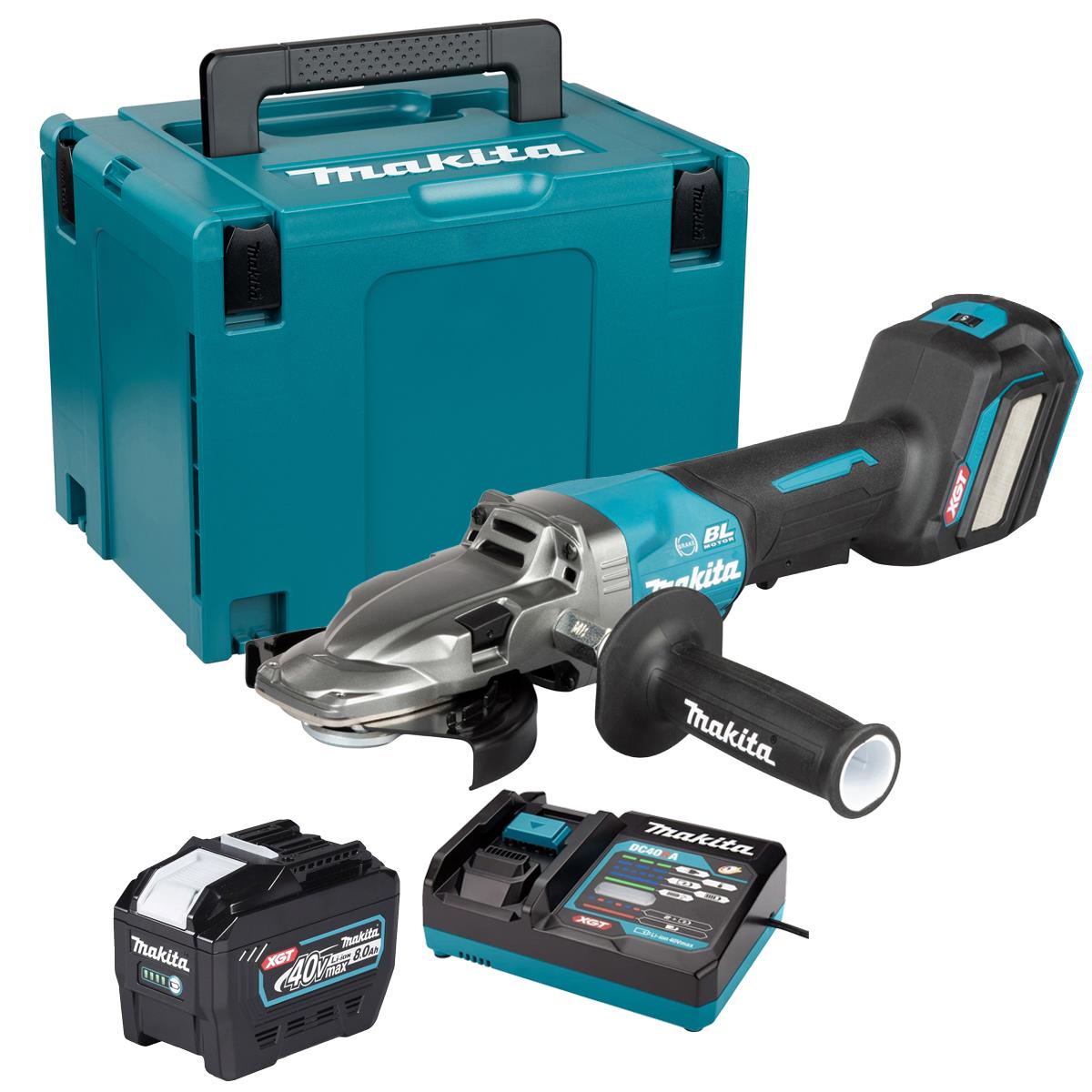 Makita GA056GZ01 40V Max XGT Brushless Angle Grinder with 1 x 8.0Ah Battery Charger & Case