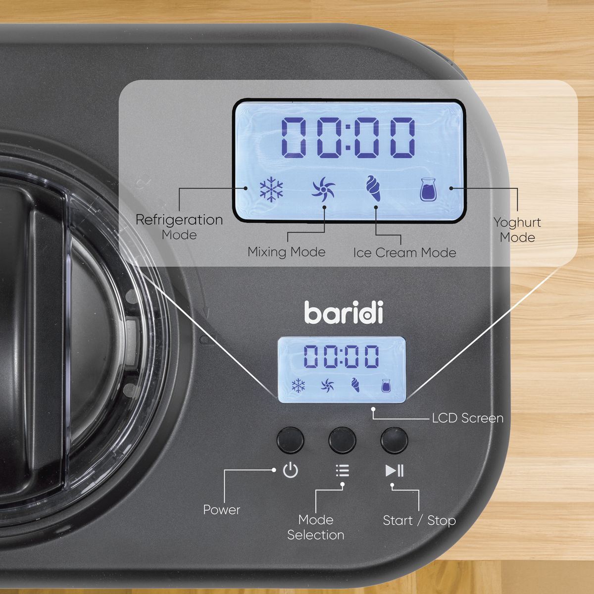 Sealey DH238 Baridi Automatic Churning Ice Cream Machine 1L Capacity Black 230V