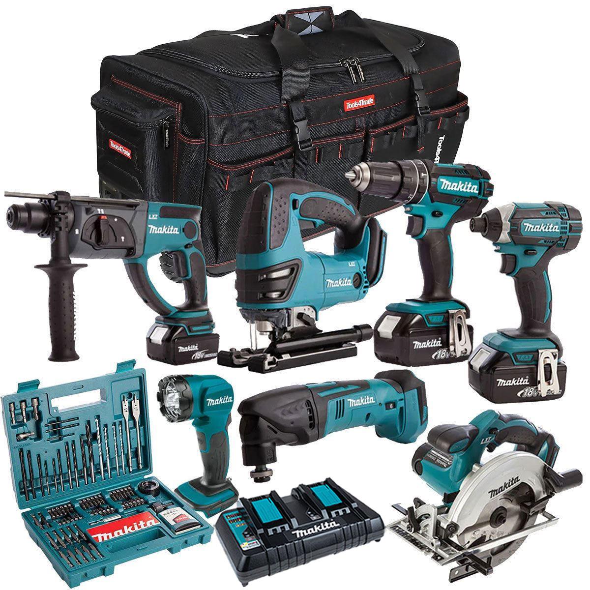 Makita 18V 7 Piece Cordless Kit with 3 x 5.0Ah Batteries & 100 Piece Bit Set T4TKIT-29