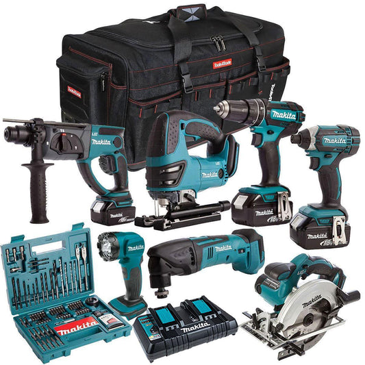 Makita 18V 7 Piece Cordless Kit with 3 x 5.0Ah Batteries & 100 Piece Bit Set T4TKIT-29
