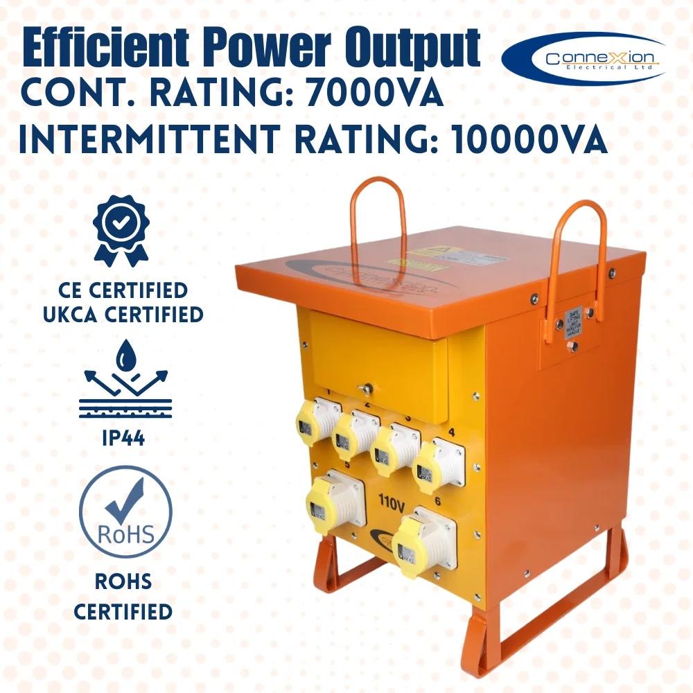 Connexion 10kVA Site Transformer 110V Single Phase with 4 x 16A, 2 x 32A Outlets IP44 Rated - 10963