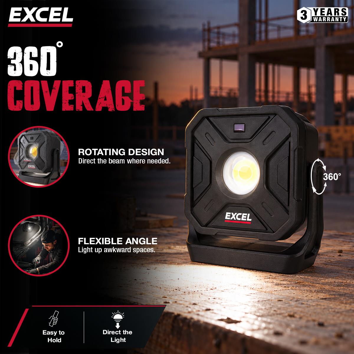 Excel 1000 Lumens LED Magnetic Rechargeable Work Light