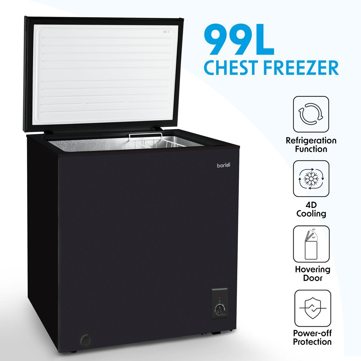 Sealey DH153 Baridi Freestanding Chest Freezer 99L Capacity Black