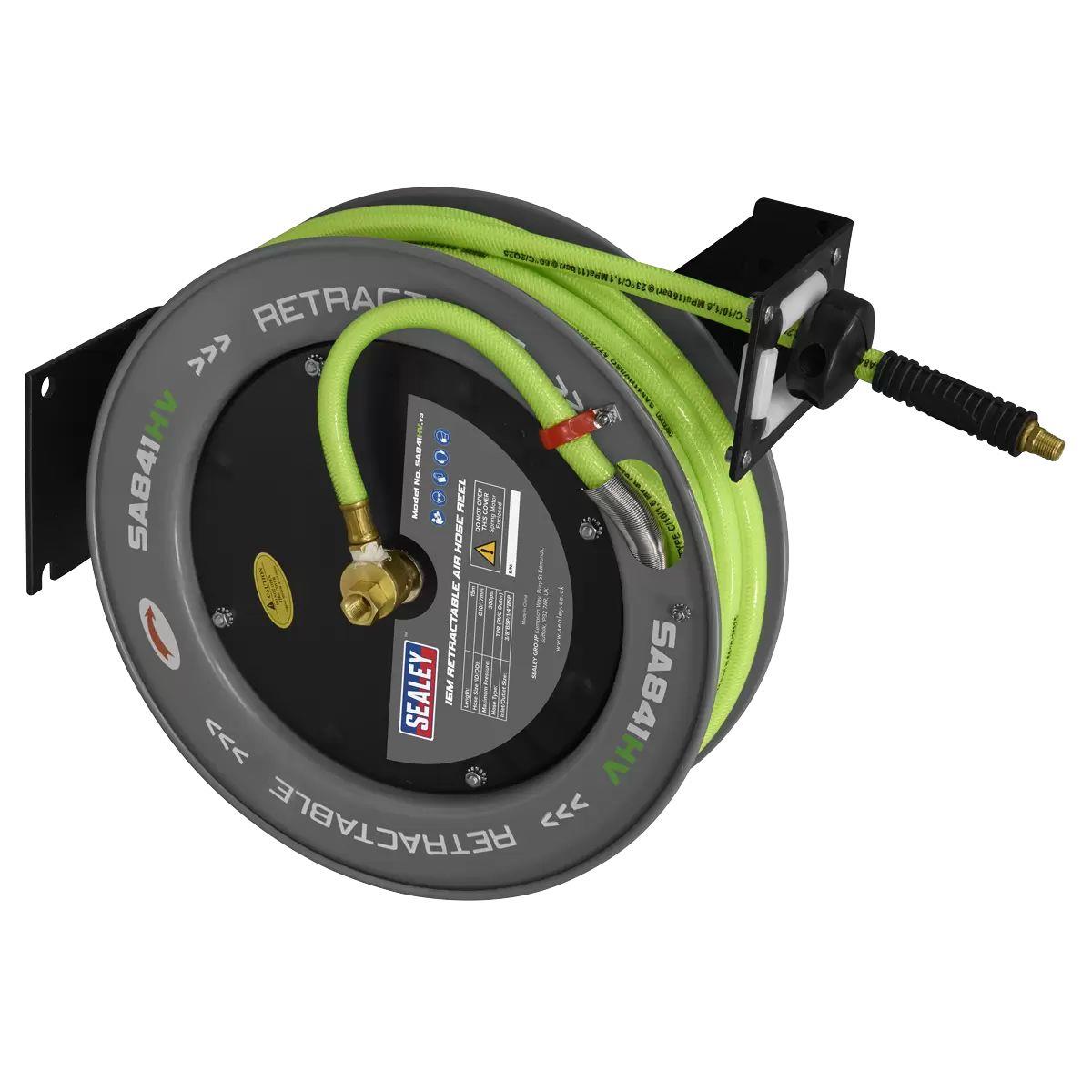 Sealey SA841HV Retractable Air Hose Metal Reel 15mtr 10mm ID High-Visibility TPR Hose