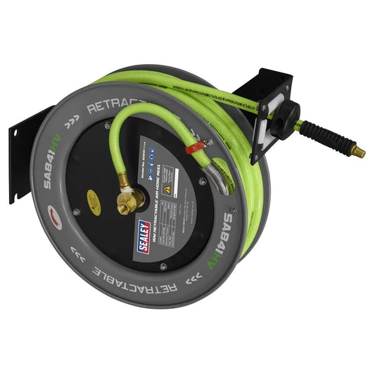 Sealey SA841HV Retractable Air Hose Metal Reel 15mtr 10mm ID High-Visibility TPR Hose
