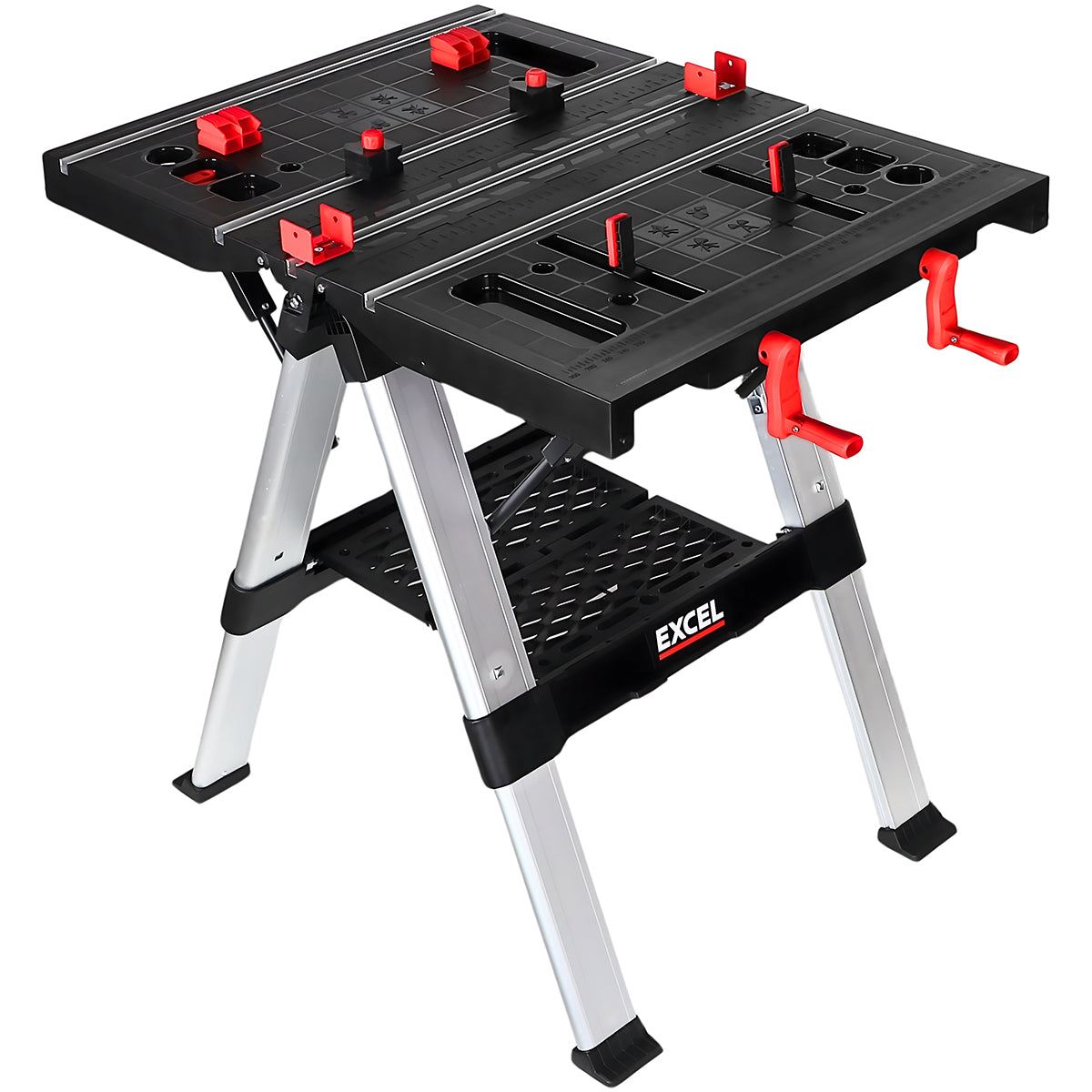 Excel Portable Workbench, Folding Work Table & Sawhorse with Adjustable Height Twin Pack