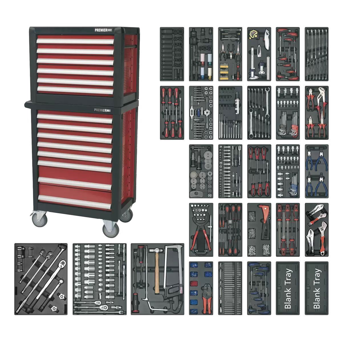 Sealey APTTC02 Top chest 14 Drawer with Ball-Bearing Slides & 1233pc Tool Kit