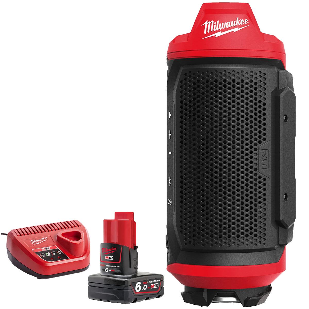 Milwaukee M12SPEJSG2-0 12V Bluetooth Jobsite Speaker with 1 x 6.0Ah Battery & Charger
