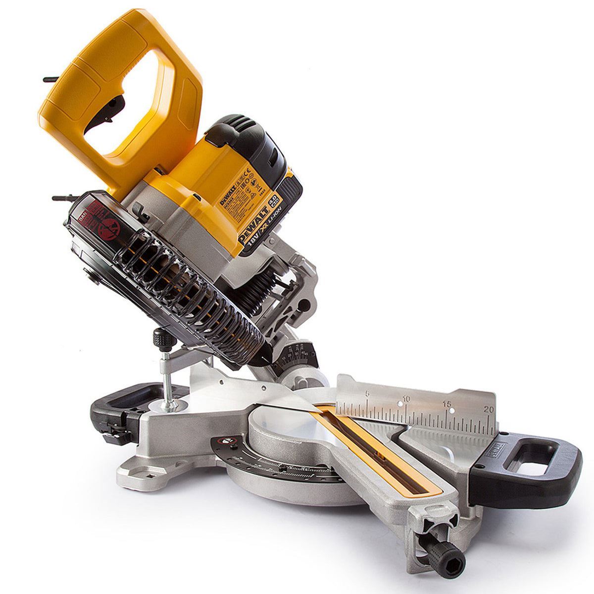 DeWalt DCS365M2 18V 184mm Mitre Saw with 2 x 4.0Ah Battery Charger & Rolling Stand