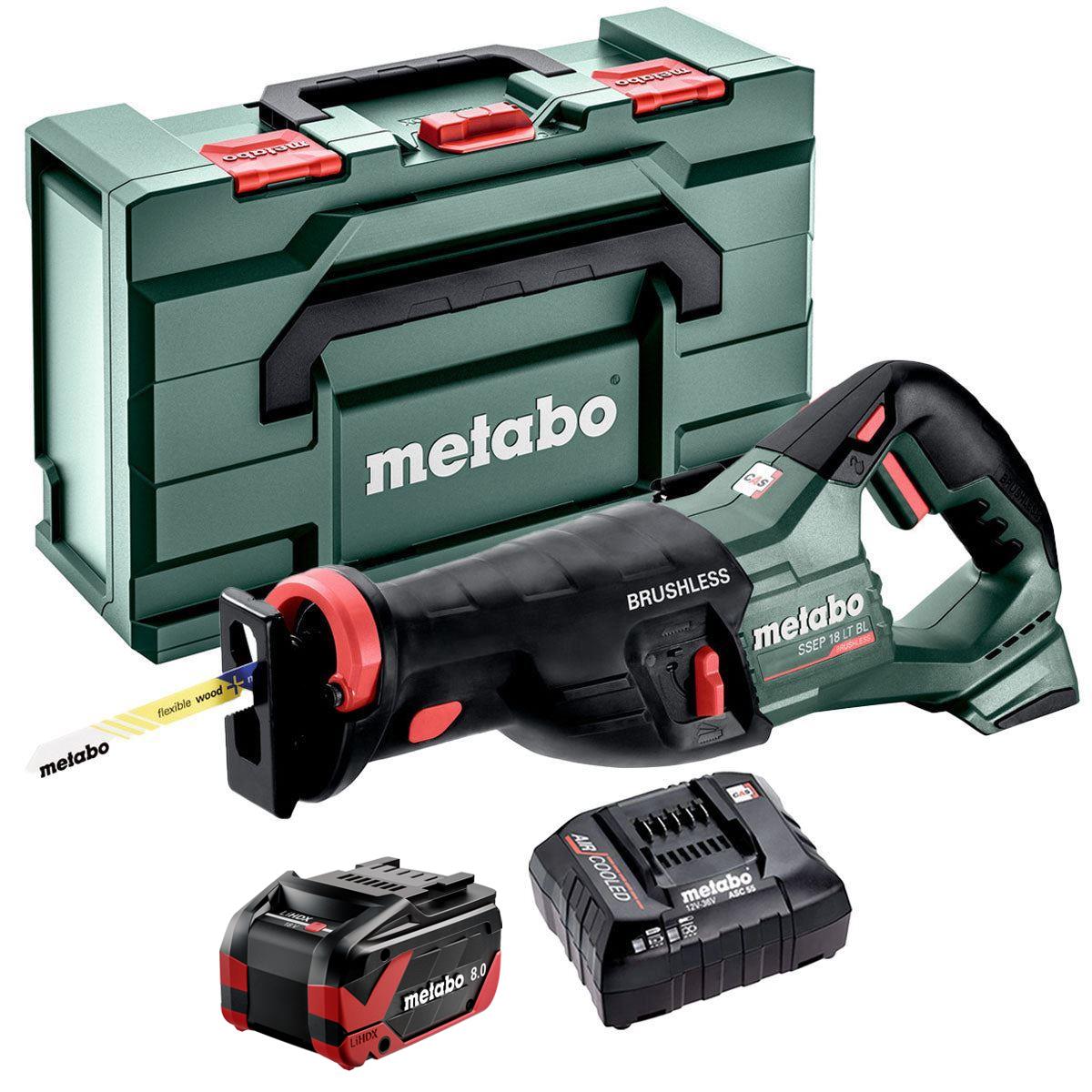 Metabo SSEP 18 LT BL 18V Brushless Sabre Saw with 1 x 8.0Ah Battery Charger & Metabox