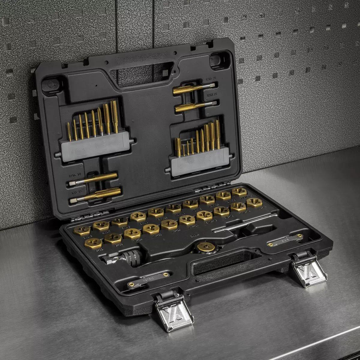 Sealey AK3046 Premier Metric & Imperial Titanium Coated Hexagonal Tap & Die Set 46pc