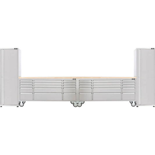 Excel 72inch 30 Drawer Stainless Steel Workbench Roller Tool Chest Cabinet & 2 Tall Cabinet