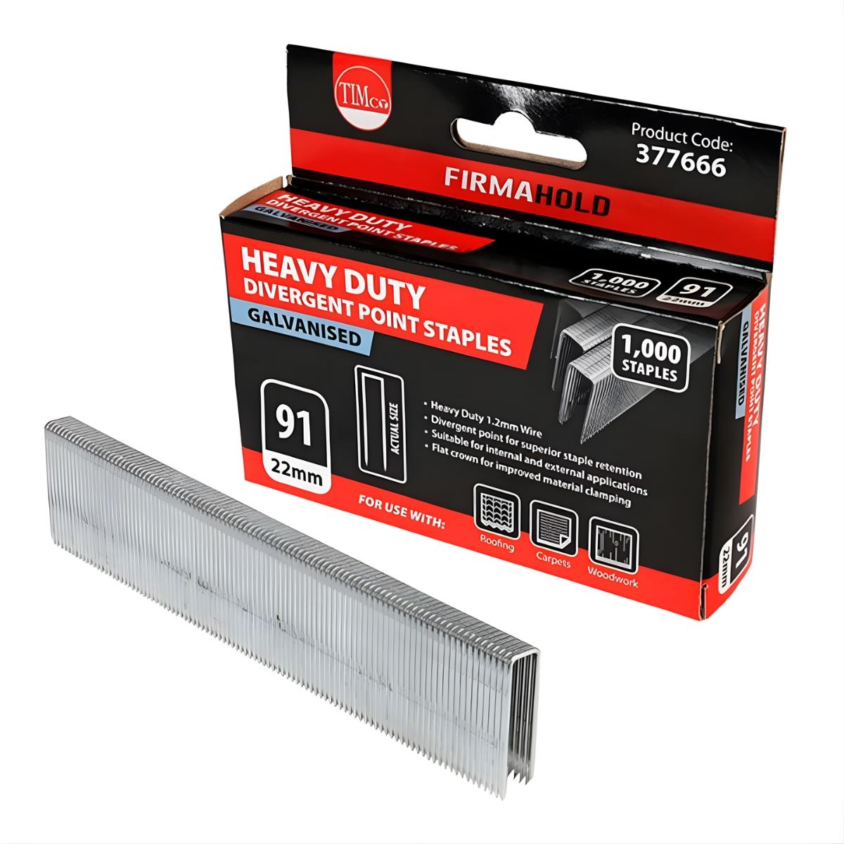 FirmaHold 22mm Heavy Duty Divergent Point Galvanised Staples Pack of 1000 - 377666