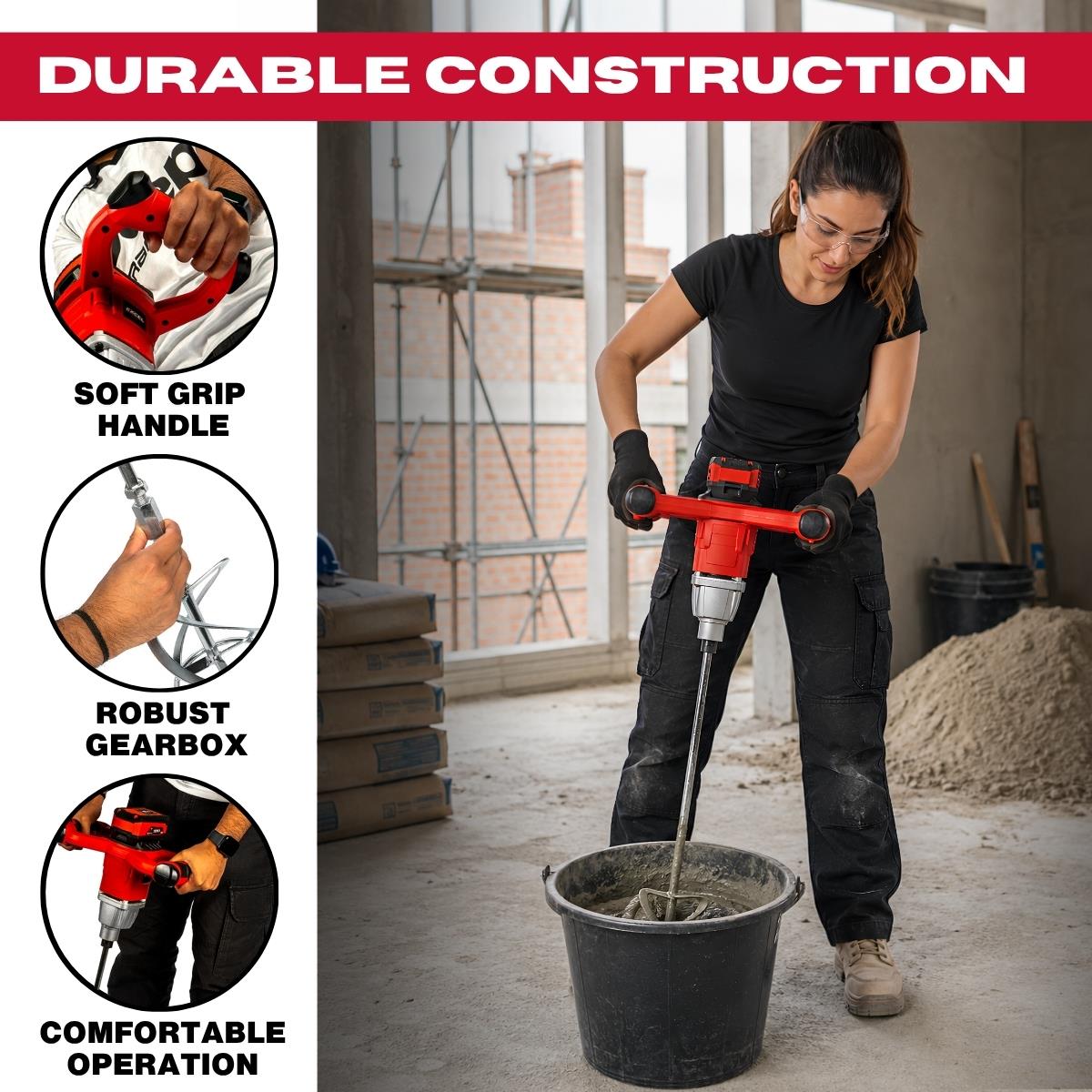 Excel 18V Brushless Paddle Mixer with 2 x 4.0Ah Battery & Dual Port Charger