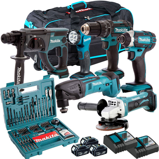 Makita 18V 6 Piece Kit with 3 x 5.0Ah Batteries Charger & Free 100 Accessory Set T4TKIT-7316