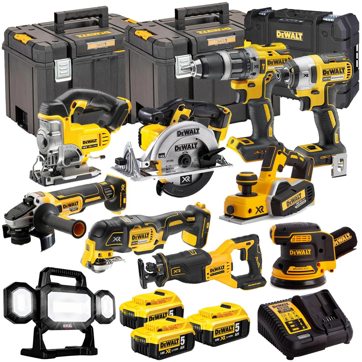 Dewalt 18V 10 Piece Power Tool Kit with 3 x 5.0Ah Batteries T4TKIT-496