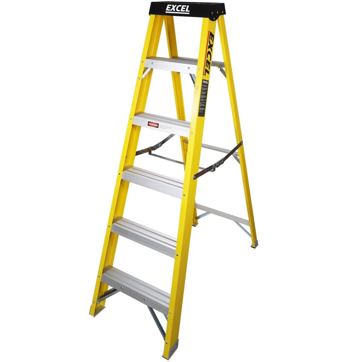 Excel Heavy Duty Fibreglass 6 Tread Ladder with 3 Step Hop Up Ladder