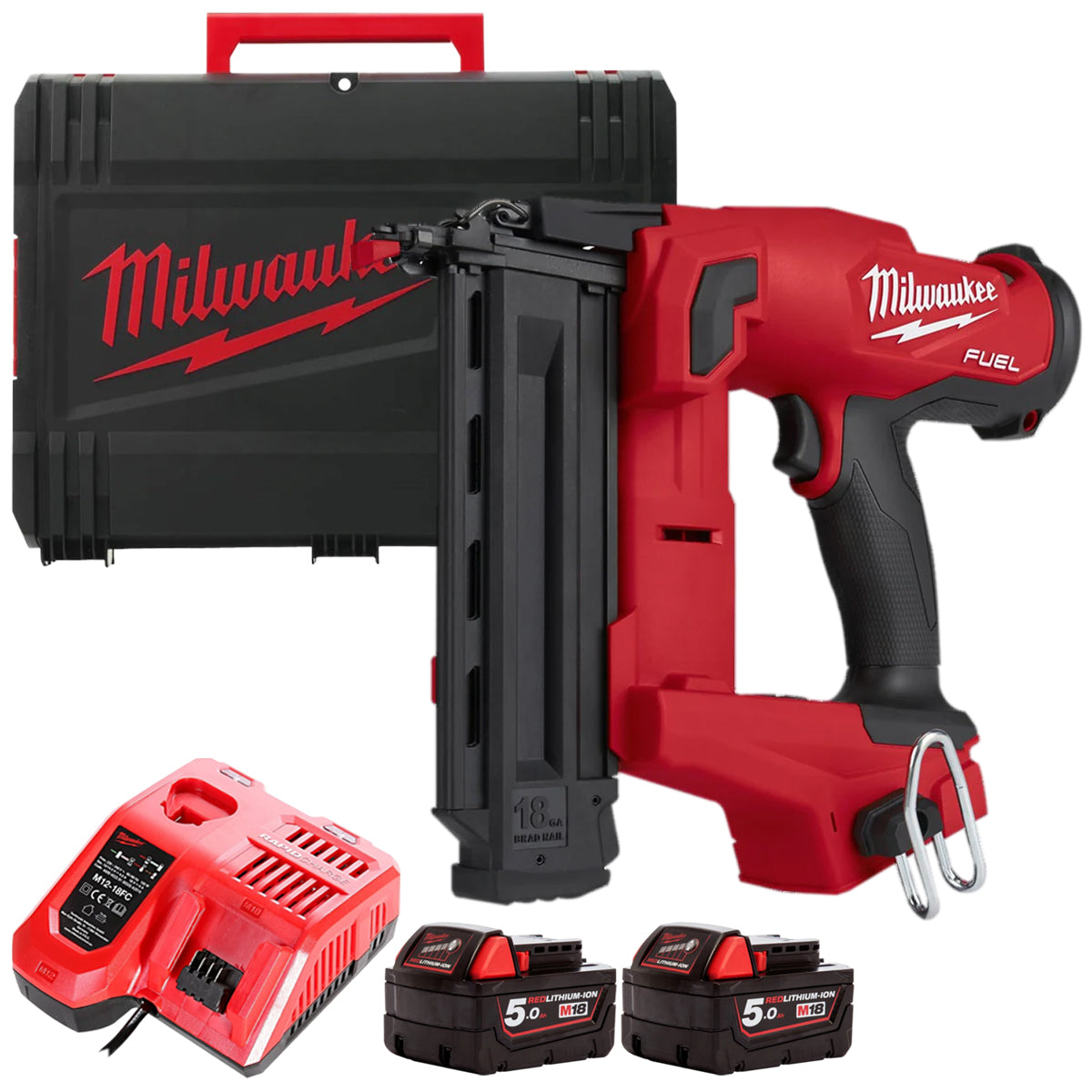 Milwaukee M18FNCS18GS-0X 18V Fuel First Fix Narrow Crown Stapler with 2 x 5.0Ah Battery & Charger in Case