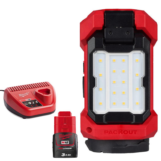 Milwaukee M12ALIP-0 12V Single Cleat Packout Task Light with 1 x 3.0Ah Battery & Charger