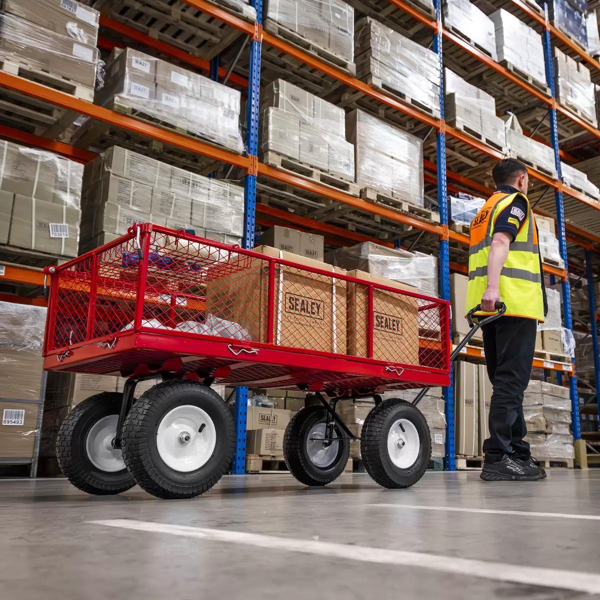 Sealey CST806 Platform Truck with Sides Pneumatic Tyres 450kg Capacity