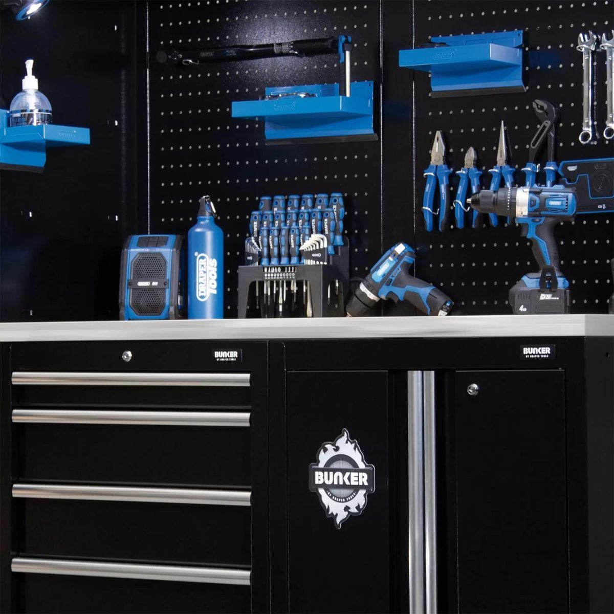 Draper MS400COMBO/11B BUNKER Modular Storage Combo with Stainless Steel Worktop 11 Piece 04503