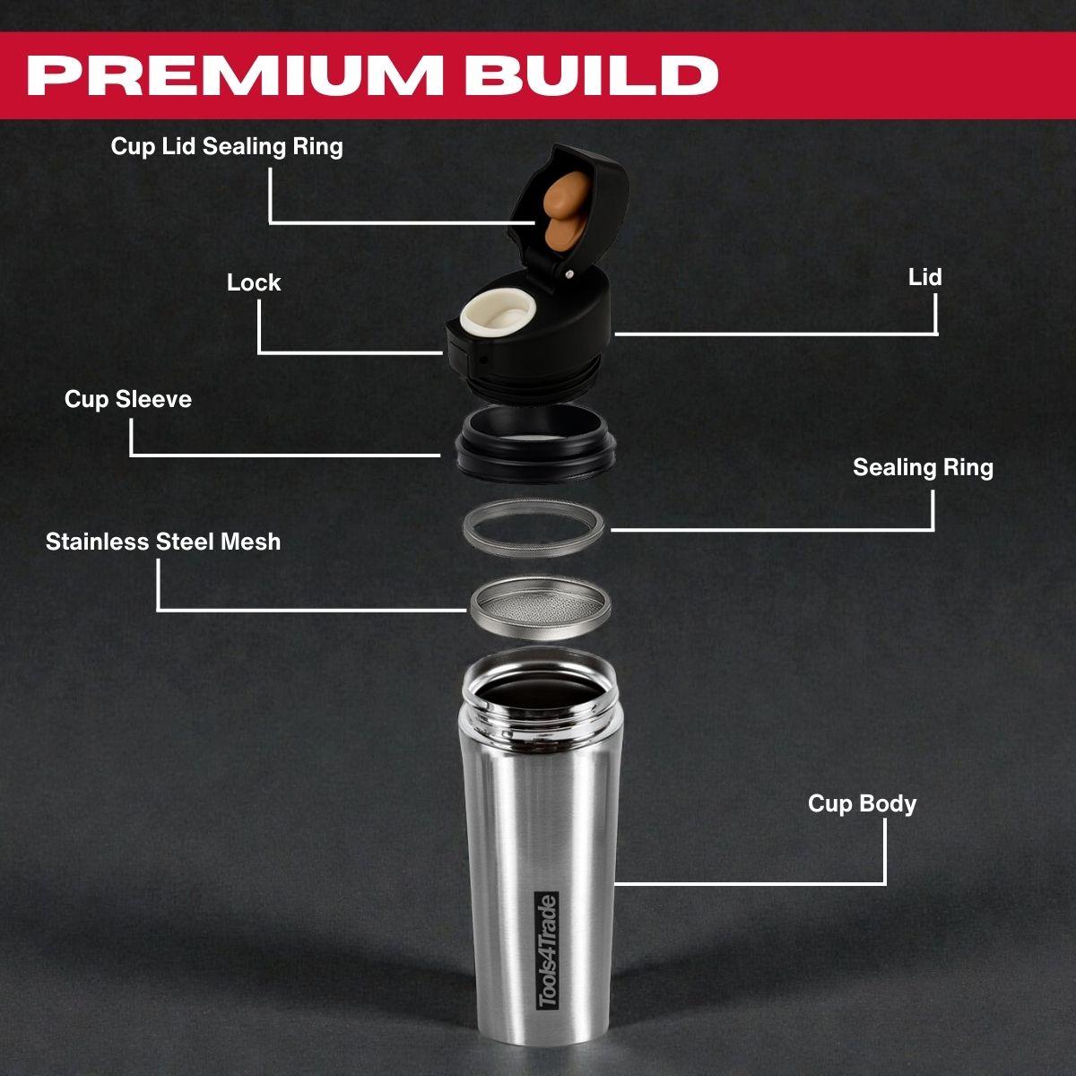 Tools4Trade Stainless Steel Thermal Coffee Mug - Silver (360ml)