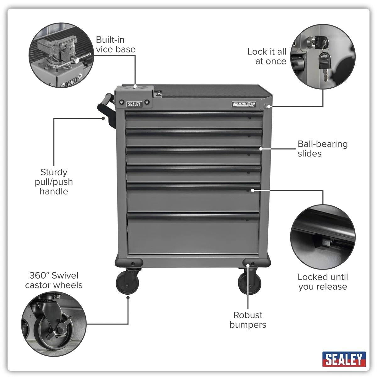 Sealey APMWS2 Superline PRO Rollcab 6 Drawer with Vice Base Grey/Black