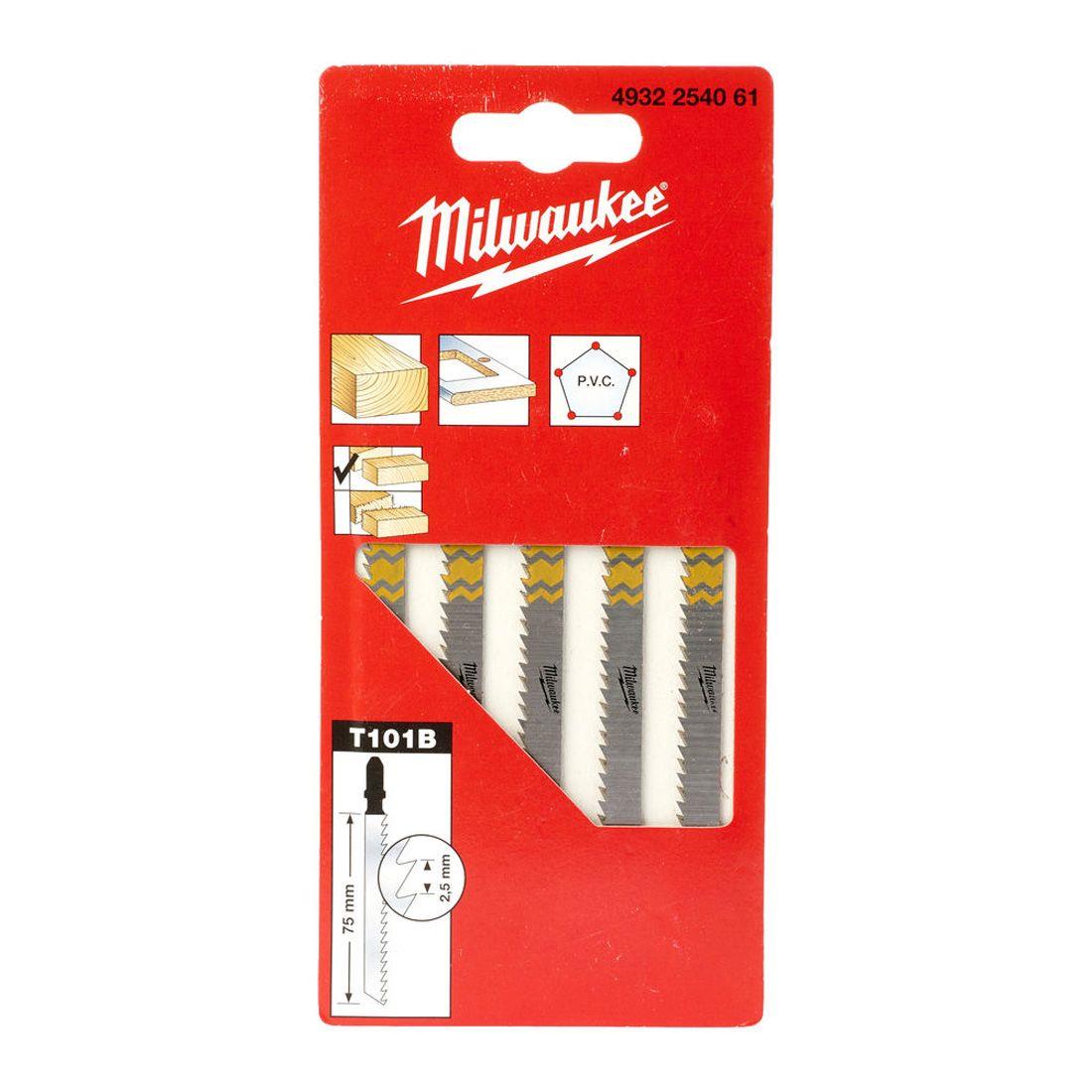 Milwaukee T101B 75mm x 2.5mm Splinter Free Jigsaw Blades Pack of 5 4932254061