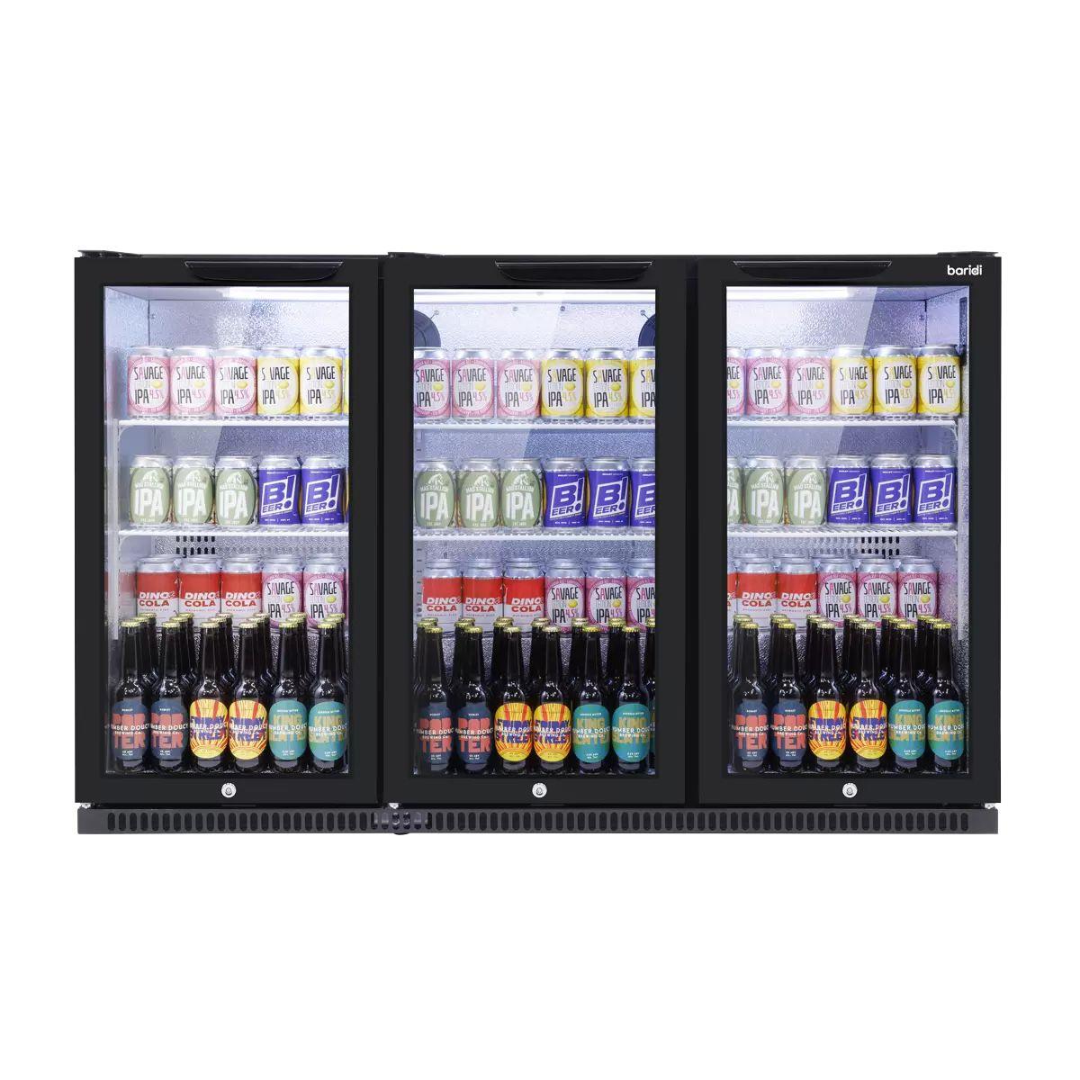 Sealey DH336 Baridi Back Bar Drinks Fridge/Cooler with Triple Hinged Door & Security Lock 307L Black 240V