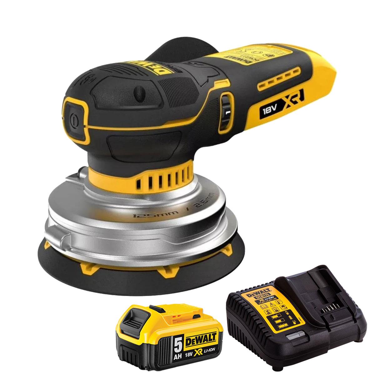 Dewalt DCW211N-XJ 18V XR Brushless 125mm Random Orbital Sander with 1 x 5.0Ah Battery & Charger