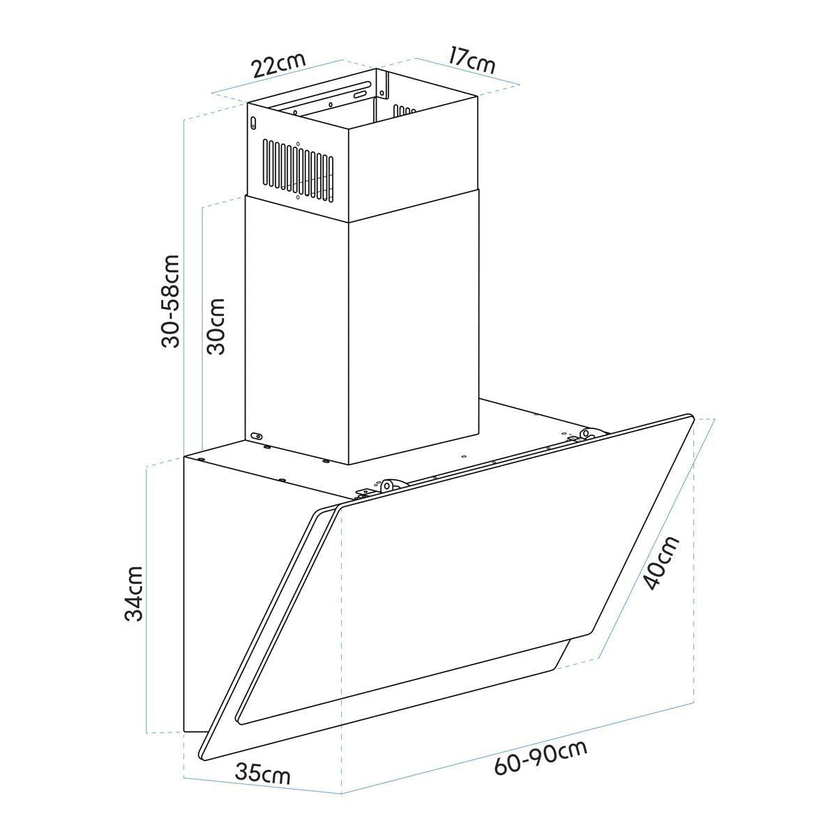 Sealey DH106 Baridi Angled Chimney Cooker Hood with Carbon Filters & LED Lamp 90cm Black Glass