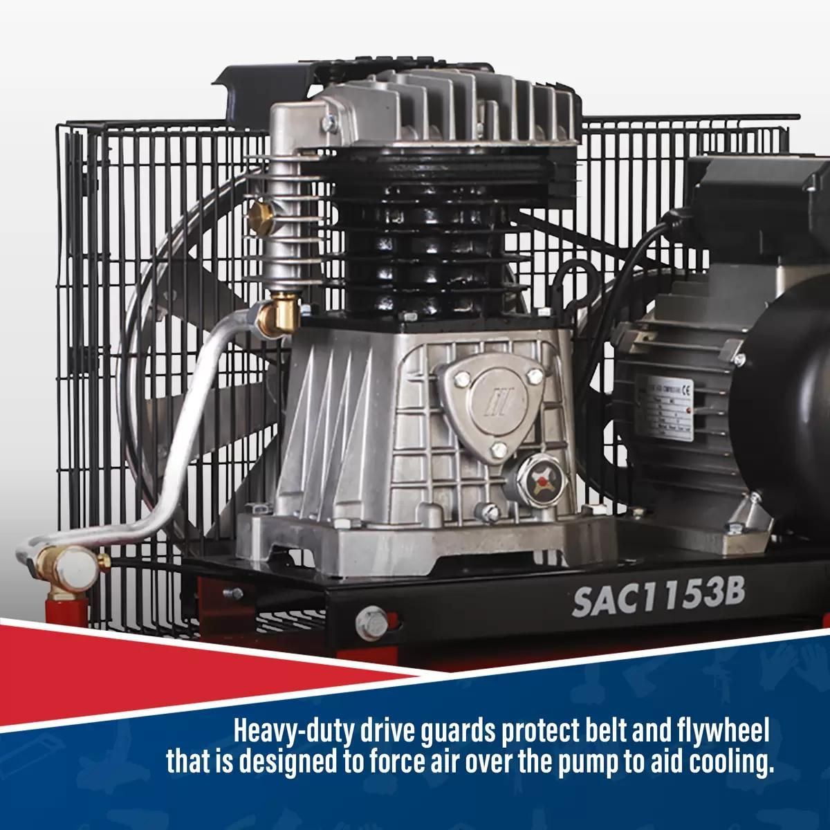 Sealey SAC1153B 150L Belt Drive Compressor with Motor & Cast Cylinders 230V