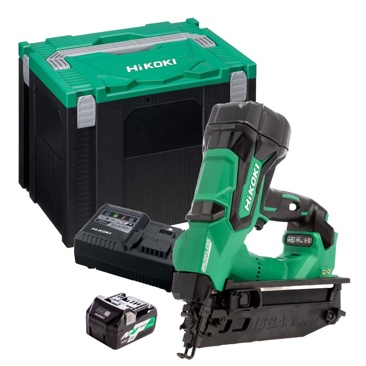 Hikoki NT1865DMBJ4Z 18V Brushless 16G Second Fix Angled Finish Nailer with 1 x 2.5Ah/5.0Ah Battery Charger & Case