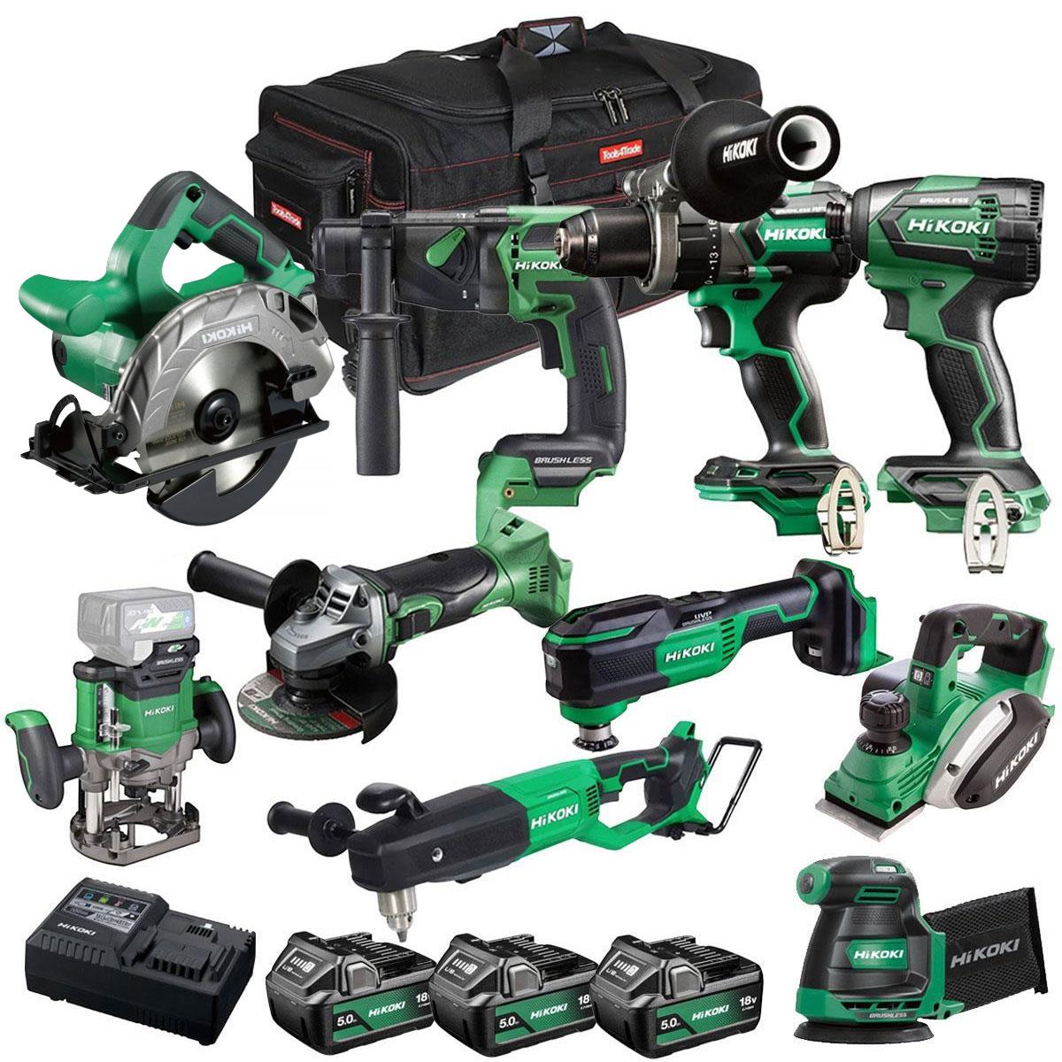 Hikoki 18V 10 Piece Power Tool Combo Kit with 3 x 5.0Ah Battery & Charger T4TKIT-27292