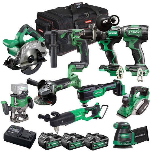 Hikoki 18V 10 Piece Power Tool Combo Kit with 3 x 5.0Ah Battery & Charger T4TKIT-27292