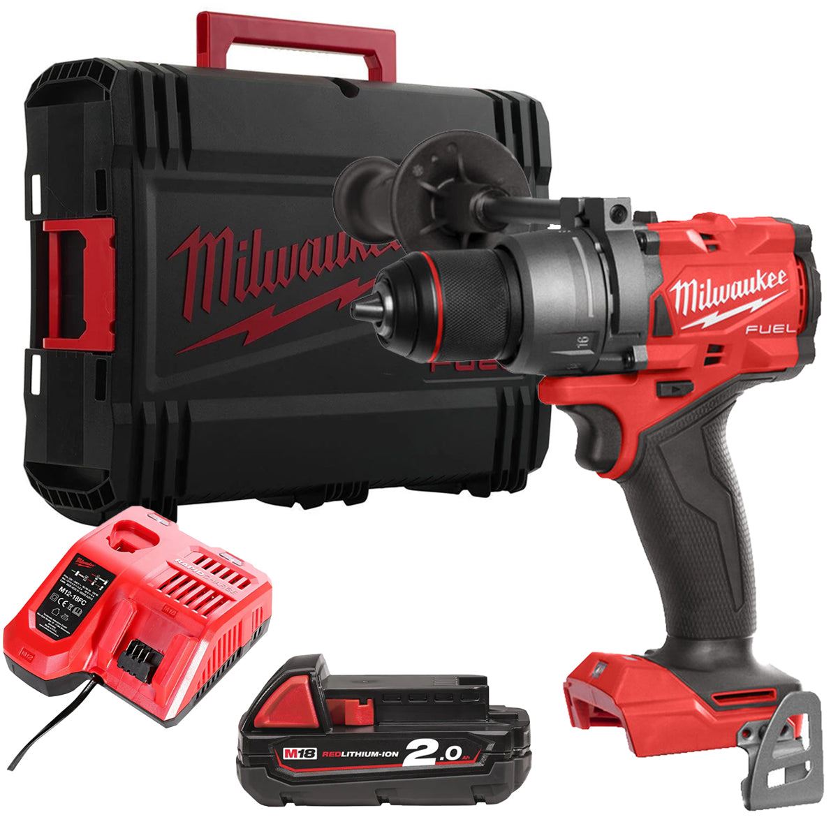 Milwaukee M18FPD3-0X 18V Fuel Brushless Combi Drill with 1 x 2.0Ah Battery Charger & Case