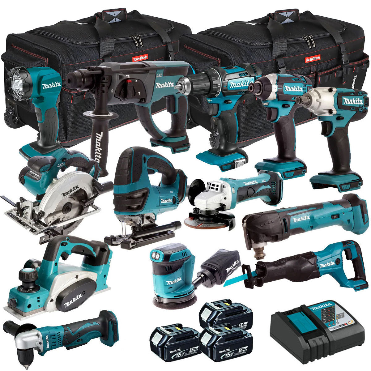 Makita 13 Piece Power Tool Kit 18V LXT 3 x 5.0Ah Battery & Charger T4TKIT-256