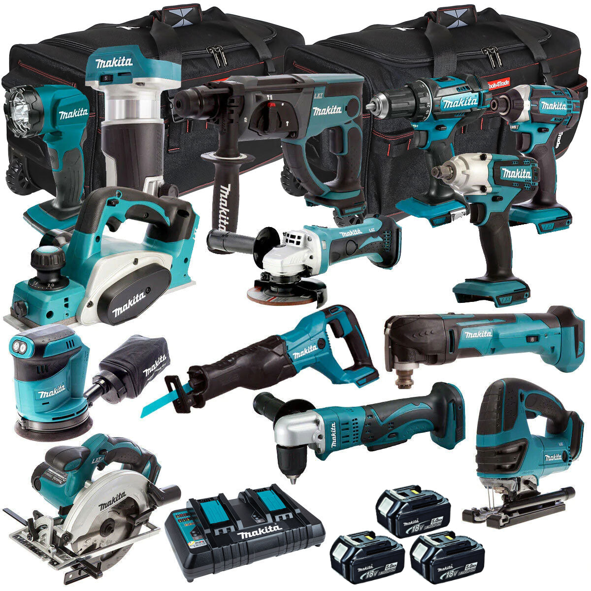 Makita 14 Piece Power Tool Kit 18V LXT with 3 x 5.0Ah Battery & Charger T4TKIT-253