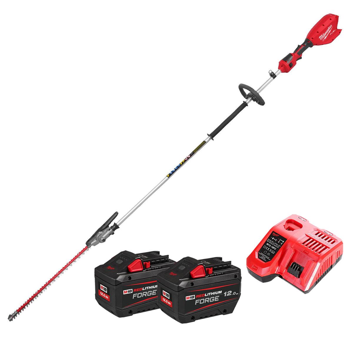 Milwaukee M18FHETE27-0 M18 18V Brushless Pole Hedge Trimmer With 2 x 12.0Ah Battery & Charger