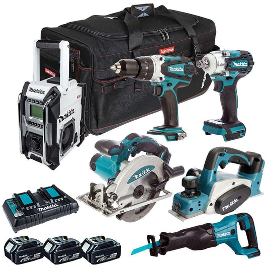 Makita 18V 6 Piece Power Tool Kit with 3 x 5.0Ah Battery & Charger T4TKIT-12877