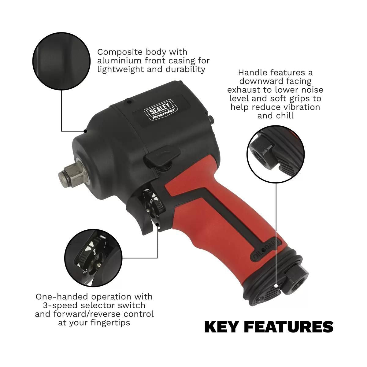 Sealey SA6002S Air Impact Wrench Twin Hammer 1/2in Square Drive