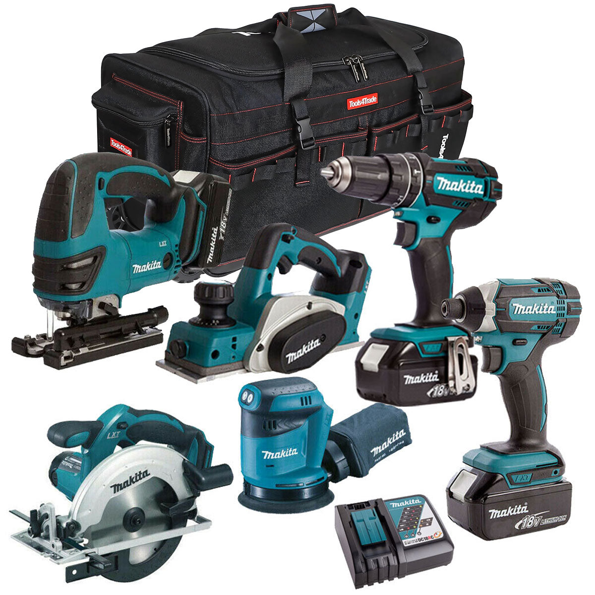 Makita MAKWOOD6PC 6 Piece Carpentry Tool Kit 18V LXT with 3 x 5.0Ah Ba