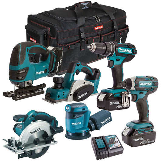 Makita MAKWOOD6PC 6 Piece Carpentry Tool Kit 18V LXT with 3 x 5.0Ah Battery & Charger