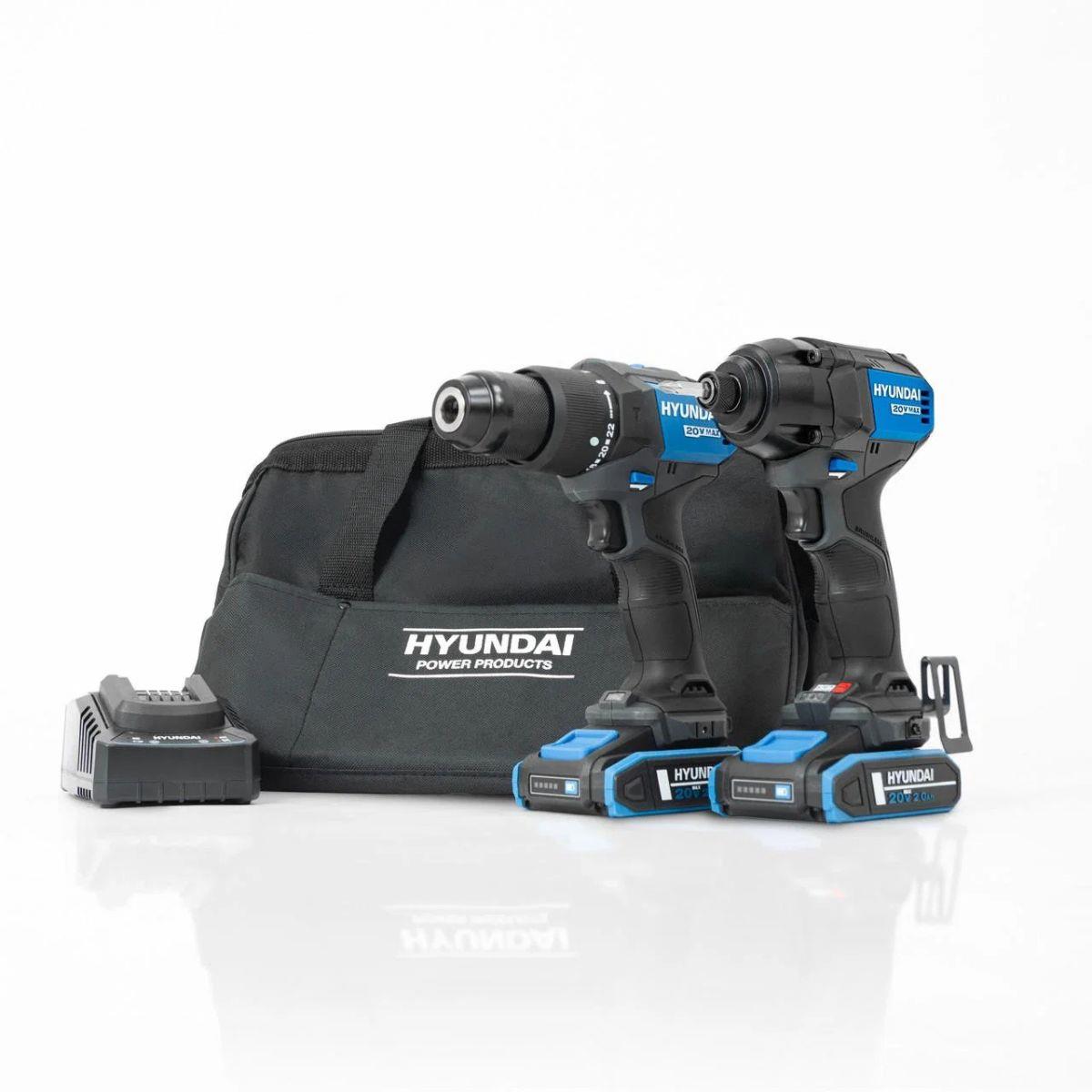 Hyundai S01-T2B 20V Cordless 65Nm Hammer Drill and 230Nm Impact Driver Brushless Kit With 2 x 2.0Ah Li-ion Batteries and 2A Charger