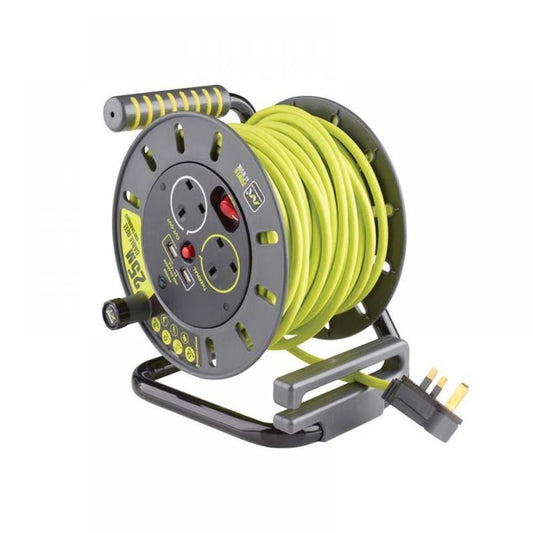 Masterplug Open Cable Reel 13A & 2 USB 2-Socket 25M 240V OMU25132USL-PX